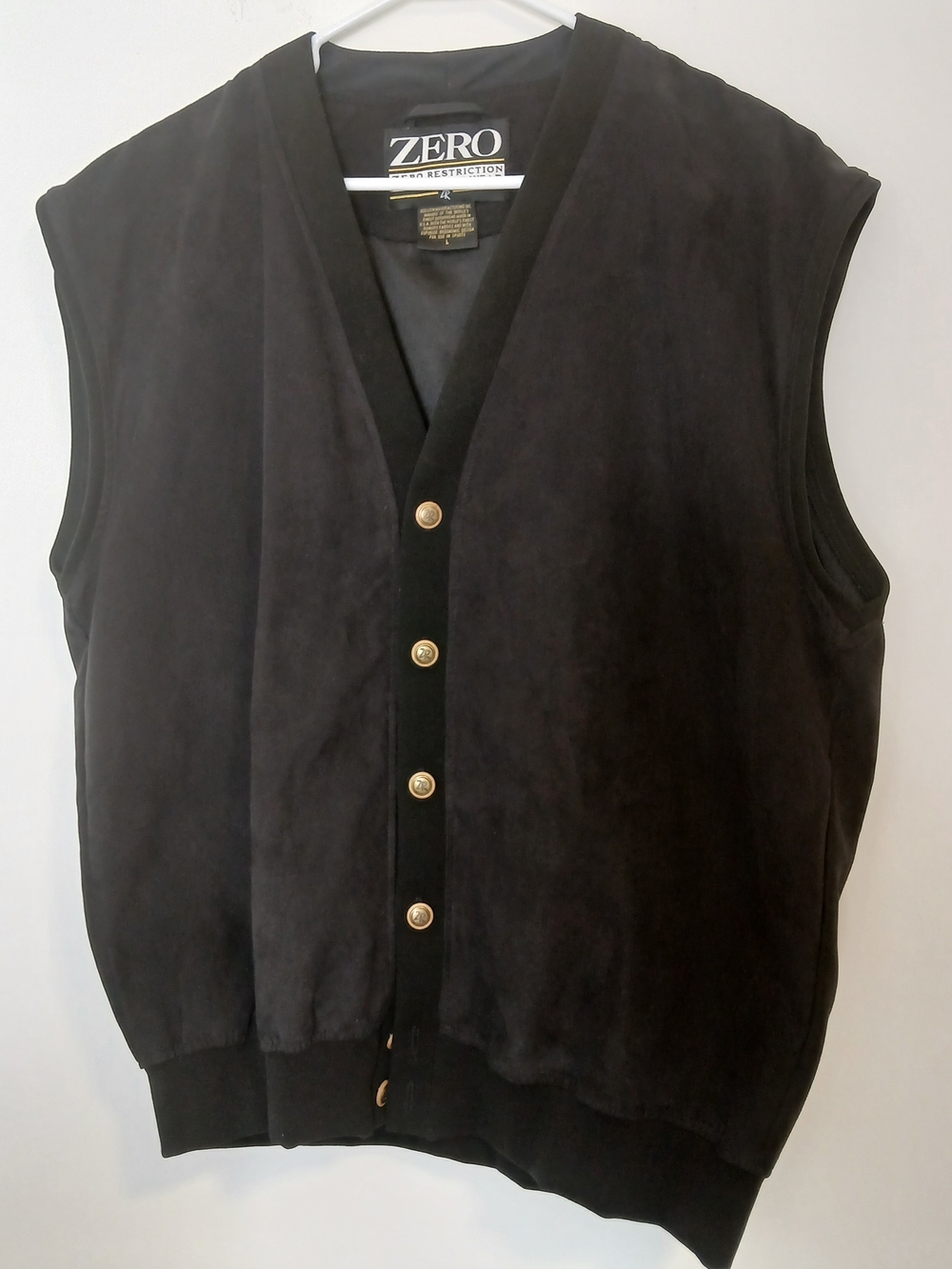 Zero Restriction Men's Black Suede Button-Front Golf Vest